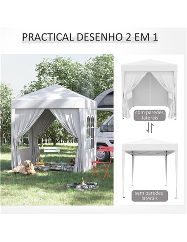 Outsunny 2 x2m Pop Up Gazebo Canopy Party Tent Wedding Awning W/ free Carrying Case White + Removable 2 Walls 2 Windows-White 