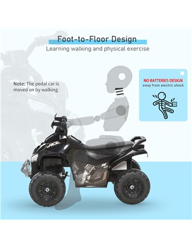 HOMCOM No Power Kids Ride on Toy Foot-to-Floor Sliding Quad for 18-36 Months, Black 370-096BK