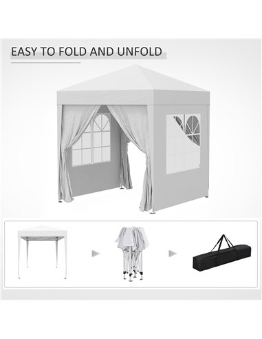 Outsunny 2 x2m Pop Up Gazebo Canopy Party Tent Wedding Awning W/ free Carrying Case White + Removable 2 Walls 2 Windows-White 