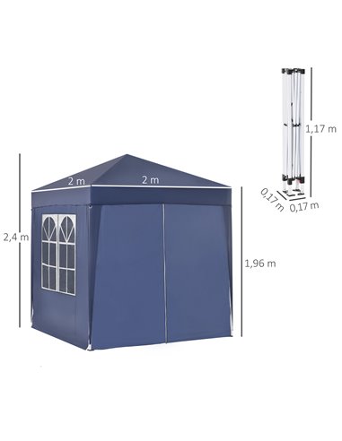 Outsunny 2x2m Garden Pop Up Gazebo Marquee Party Tent Wedding Awning Canopy W/ free Carrying Case + Removable 2 Walls 2 Windows-