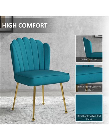 HOMCOM Velvet-Feel Shell Accent Chair - Blue 839-169V70BU