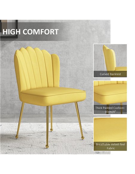 HOMCOM Velvet-Feel Shell Accent Chair - Yellow 839-169V70YL - pic 109109 | FastDaddyshop