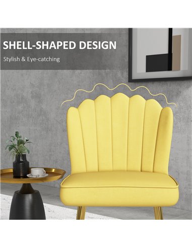 HOMCOM Velvet-Feel Shell Accent Chair - Yellow 839-169V70YL