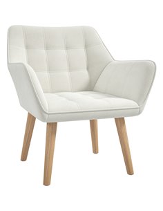HOMCOM Accent Chair, Arm Chair with Wide Arms, Slanted Back, Thick Padding and Rubber Wooden Legs for Living Room, Cream White 8