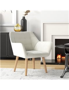 HOMCOM Accent Chair, Arm Chair with Wide Arms, Slanted Back, Thick Padding and Rubber Wooden Legs for Living Room, Cream White 8 2