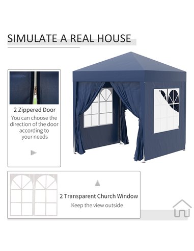 Outsunny 2x2m Garden Pop Up Gazebo Marquee Party Tent Wedding Awning Canopy W/ free Carrying Case + Removable 2 Walls 2 Windows-