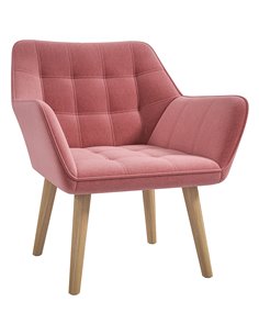 HOMCOM Accent Chair, Arm Chair with Wide Arms, Slanted Back, Thick Padding and Rubber Wooden Legs for Living Room, Pink 833-799V