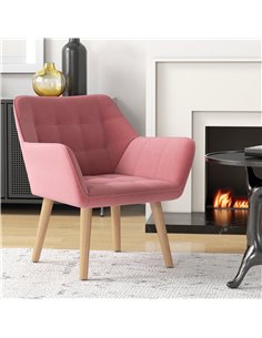 HOMCOM Accent Chair, Arm Chair with Wide Arms, Slanted Back, Thick Padding and Rubber Wooden Legs for Living Room, Pink 833-799V 2