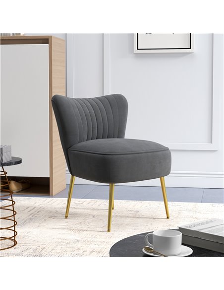 HOMCOM Velvet-Feel Tub Accent Chair - Grey 839-917V70GY - pic 109143 | FastDaddyshop