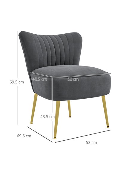 HOMCOM Velvet-Feel Tub Accent Chair - Grey 839-917V70GY - pic 109144 | FastDaddyshop