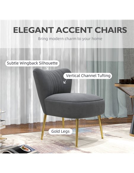 HOMCOM Velvet-Feel Tub Accent Chair - Grey 839-917V70GY - pic 109145 | FastDaddyshop