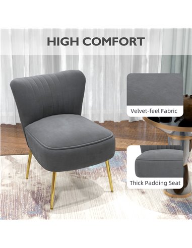 HOMCOM Velvet-Feel Tub Accent Chair - Grey 839-917V70GY
