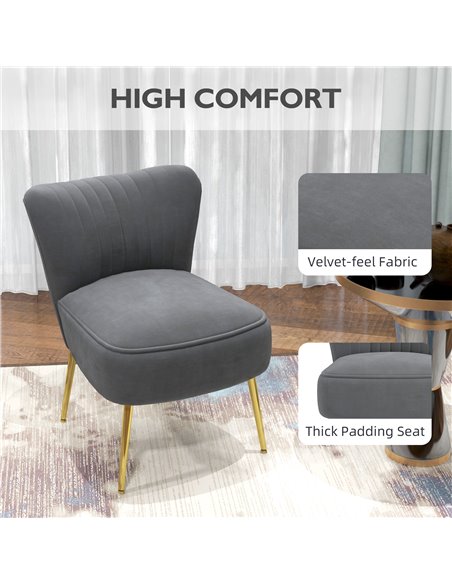 HOMCOM Velvet-Feel Tub Accent Chair - Grey 839-917V70GY - pic 109146 | FastDaddyshop