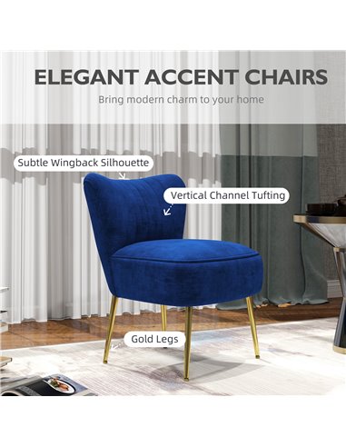 HOMCOM Velvet-Feel Tub Accent Chair - Dark Blue 839-917V70DB