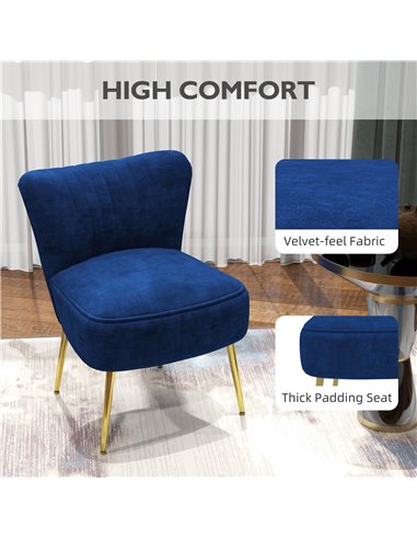 HOMCOM Velvet-Feel Tub Accent Chair - Dark Blue 839-917V70DB