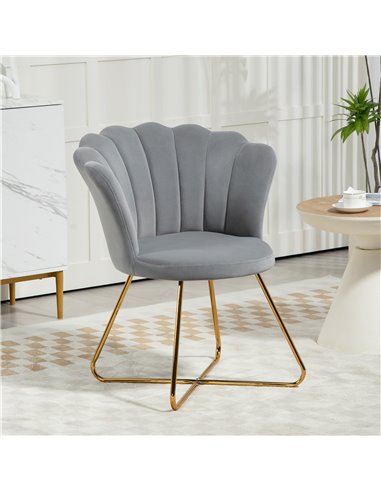 HOMCOM Velvet-Feel Lotus Petal Accent Chair - Grey 83B-133V70GY