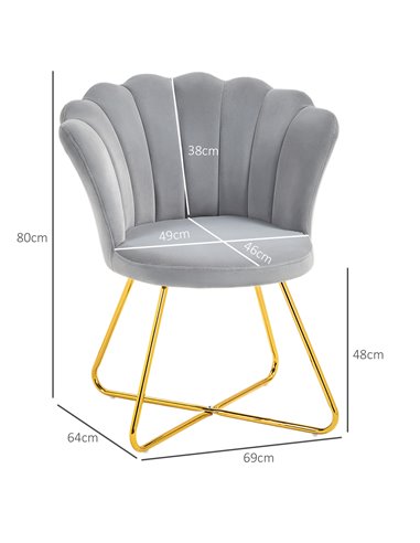 HOMCOM Velvet-Feel Lotus Petal Accent Chair - Grey 83B-133V70GY