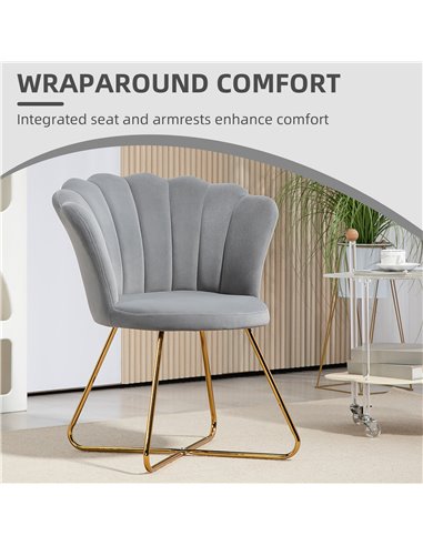 HOMCOM Velvet-Feel Lotus Petal Accent Chair - Grey 83B-133V70GY