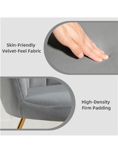 HOMCOM Velvet-Feel Lotus Petal Accent Chair - Grey 83B-133V70GY