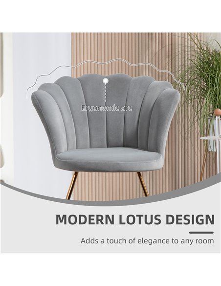 HOMCOM Velvet-Feel Lotus Petal Accent Chair - Grey 83B-133V70GY - pic 109165 | FastDaddyshop