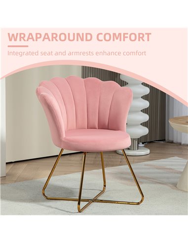 HOMCOM Velvet-Feel Lotus Petal Accent Chair - Pink 83B-133V70PK