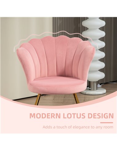 HOMCOM Velvet-Feel Lotus Petal Accent Chair - Pink 83B-133V70PK