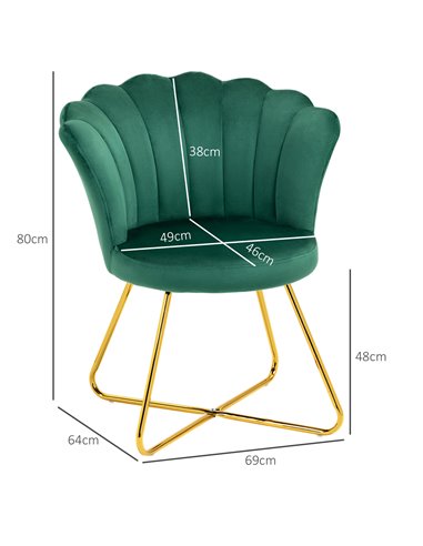 HOMCOM Velvet-Feel Lotus Petal Accent Chair - Green 83B-133V70GN