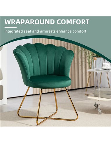 HOMCOM Velvet-Feel Lotus Petal Accent Chair - Green 83B-133V70GN