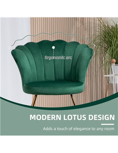 HOMCOM Velvet-Feel Lotus Petal Accent Chair - Green 83B-133V70GN