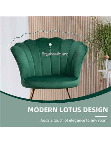 HOMCOM Velvet-Feel Lotus Petal Accent Chair - Green 83B-133V70GN - pic 109183 | FastDaddyshop