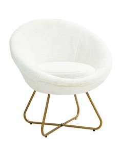 HOMCOM Faux Fur Accent Chair with Golden Metal Legs, Upholstered Comfy Chair with Non-Slip Footpads, Seat Cushion for Bedroom, L