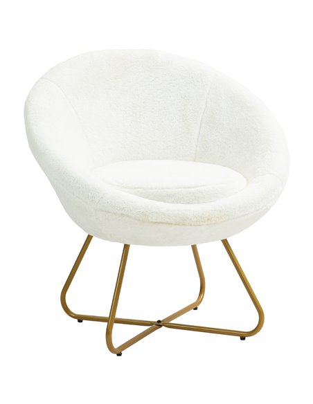 HOMCOM Faux Fur Accent Chair with Golden Metal Legs, Upholstered Comfy Chair with Non-Slip Footpads, Seat Cushion for Bedroom, L - pic 109187 | FastDaddyshop