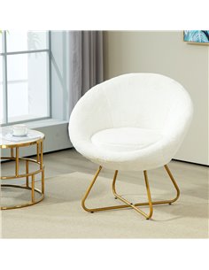 HOMCOM Faux Fur Accent Chair with Golden Metal Legs, Upholstered Comfy Chair with Non-Slip Footpads, Seat Cushion for Bedroom, L 2