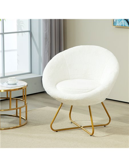 HOMCOM Faux Fur Accent Chair with Golden Metal Legs, Upholstered Comfy Chair with Non-Slip Footpads, Seat Cushion for Bedroom, L - pic 109188 | FastDaddyshop
