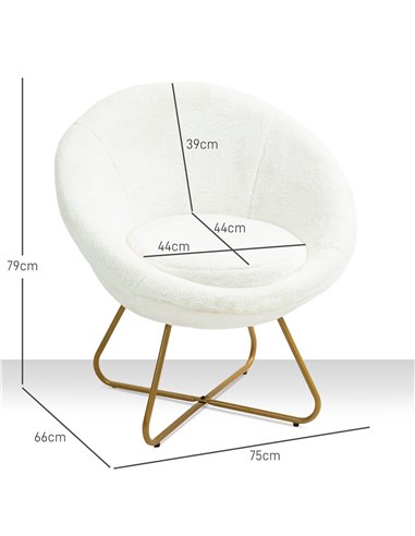 HOMCOM Faux Fur Accent Chair with Golden Metal Legs, Upholstered Comfy Chair with Non-Slip Footpads, Seat Cushion for Bedroom, L