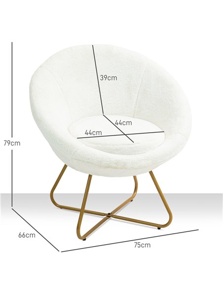 HOMCOM Faux Fur Accent Chair with Golden Metal Legs, Upholstered Comfy Chair with Non-Slip Footpads, Seat Cushion for Bedroom, L - pic 109189 | FastDaddyshop