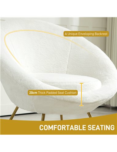 HOMCOM Faux Fur Accent Chair with Golden Metal Legs, Upholstered Comfy Chair with Non-Slip Footpads, Seat Cushion for Bedroom, L