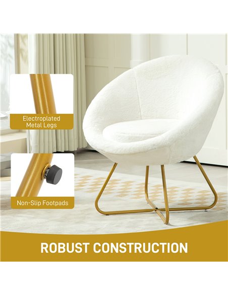 HOMCOM Faux Fur Accent Chair with Golden Metal Legs, Upholstered Comfy Chair with Non-Slip Footpads, Seat Cushion for Bedroom, L - pic 109192 | FastDaddyshop