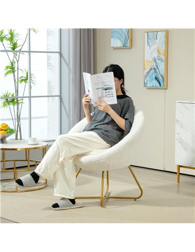 HOMCOM Faux Fur Accent Chair with Golden Metal Legs, Upholstered Comfy Chair with Non-Slip Footpads, Seat Cushion for Bedroom, L