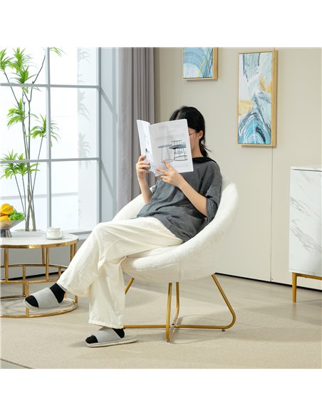 HOMCOM Faux Fur Accent Chair with Golden Metal Legs, Upholstered Comfy Chair with Non-Slip Footpads, Seat Cushion for Bedroom, L - pic 109193 | FastDaddyshop