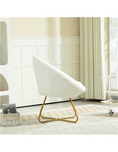 HOMCOM Faux Fur Accent Chair with Golden Metal Legs, Upholstered Comfy Chair with Non-Slip Footpads, Seat Cushion for Bedroom, L
