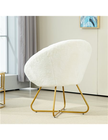 HOMCOM Faux Fur Accent Chair with Golden Metal Legs, Upholstered Comfy Chair with Non-Slip Footpads, Seat Cushion for Bedroom, L - pic 109195 | FastDaddyshop
