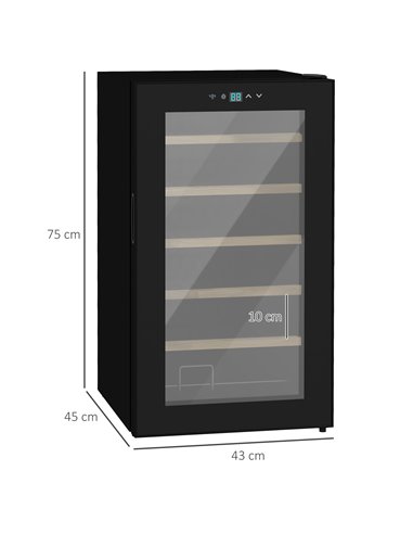 HOMCOM 24 Bottles Freestanding Wine Fridge with Glass Door, 65 Litres Single Zone Wine Cooler Fridge with Digital Touch Screen C