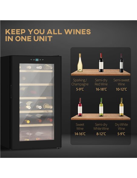 HOMCOM 24 Bottles Freestanding Wine Fridge with Glass Door, 65 Litres Single Zone Wine Cooler Fridge with Digital Touch Screen C - pic 109226 | FastDaddyshop