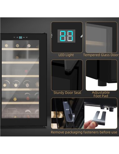 HOMCOM 24 Bottles Freestanding Wine Fridge with Glass Door, 65 Litres Single Zone Wine Cooler Fridge with Digital Touch Screen C