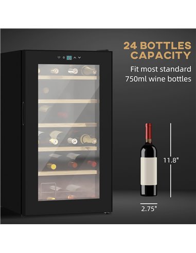 HOMCOM 24 Bottles Freestanding Wine Fridge with Glass Door, 65 Litres Single Zone Wine Cooler Fridge with Digital Touch Screen C
