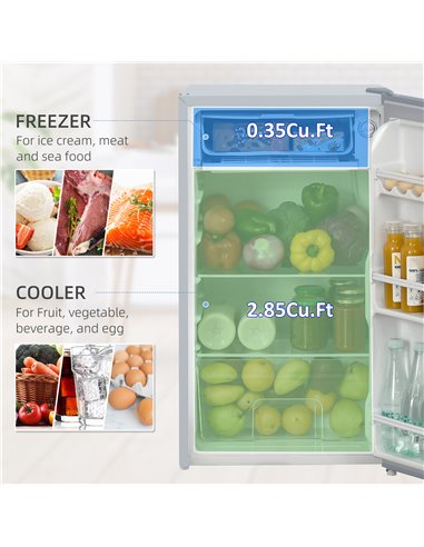 HOMCOM 91 Litre Freestanding Under Counter Fridge Freezer with Chiller Box, Reversible Door, Adjustable Thermostat, 47.5cm Wide,