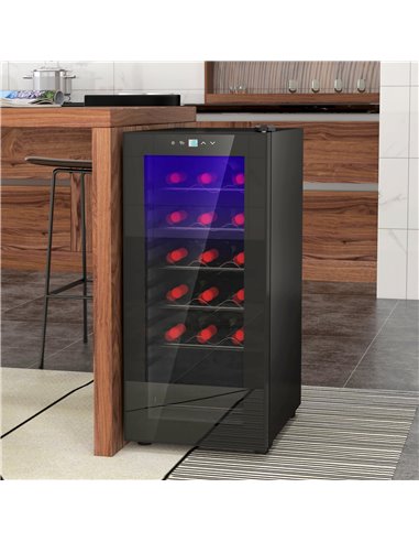 HOMCOM 50L Wine Cooler, 18 Bottles Freestanding Wine Fridge with Glass Door, LED Light, Temperature Control and Digital Touch Sc