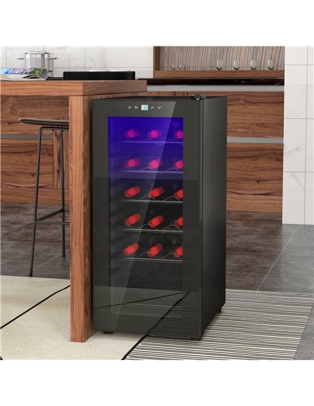 HOMCOM 50L Wine Cooler, 18 Bottles Freestanding Wine Fridge with Glass Door, LED Light, Temperature Control and Digital Touch Sc - pic 109242 | FastDaddyshop