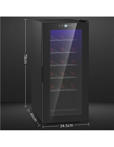 HOMCOM 50L Wine Cooler, 18 Bottles Freestanding Wine Fridge with Glass Door, LED Light, Temperature Control and Digital Touch Sc